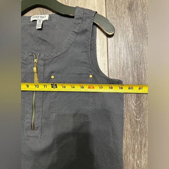 🛍️Ellen Tracy 100.% Linen dress dark gray  with gold color zipper Size M - Picture 5 of 9